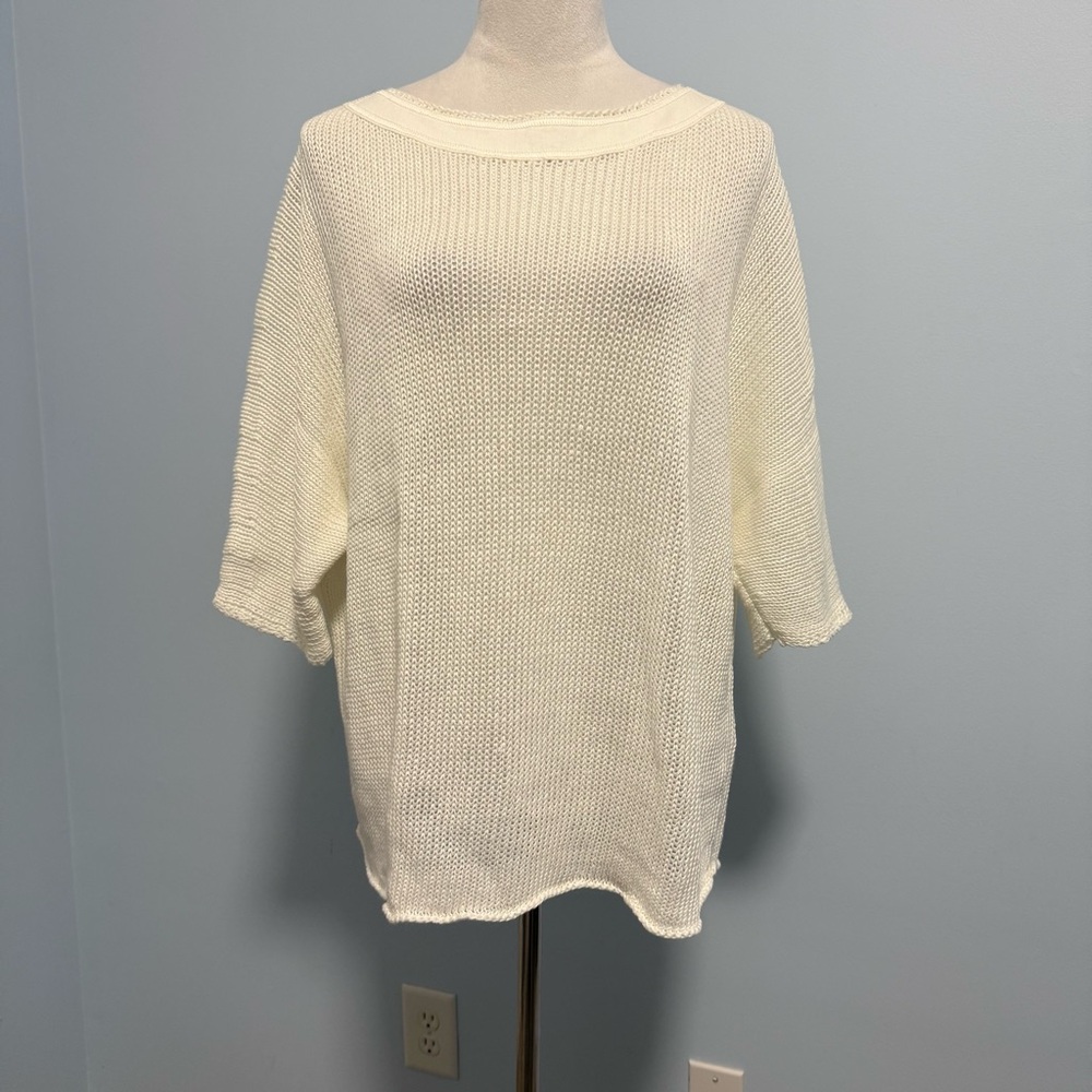 Lafayette‎ 148 Women’s 3/4 Sleeve Cable Knit White Sweater Size XL